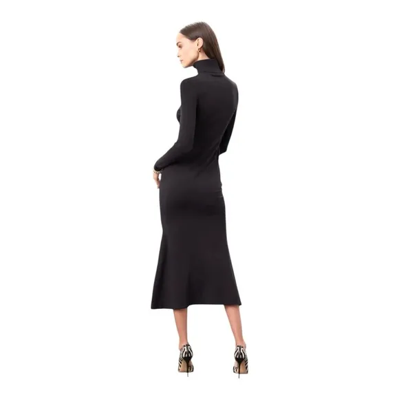 Toccin Ribbed Turtleneck Sweater Dress Midi Long Sleeve in Gray/Black Knit Small