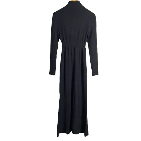 Toccin Ribbed Turtleneck Sweater Dress Midi Long Sleeve in Gray/Black Knit Small