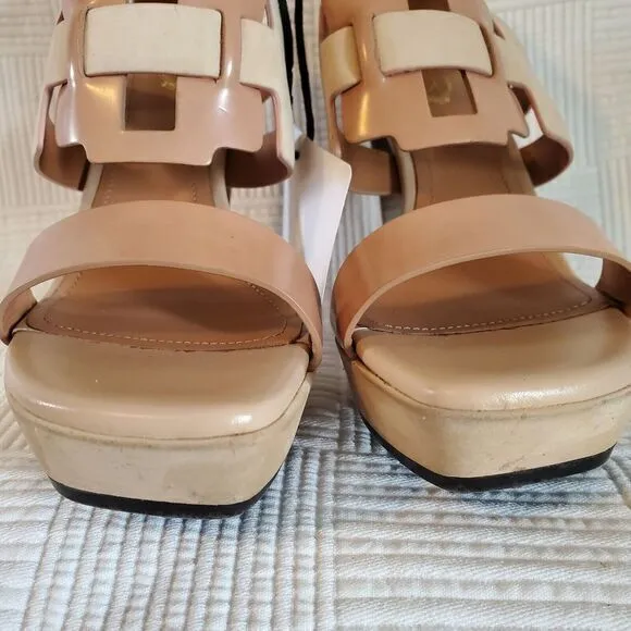 Tod's Italy Leather T-Bar Ankle Strap Platform‎ Heels Sandals Size 37.5
