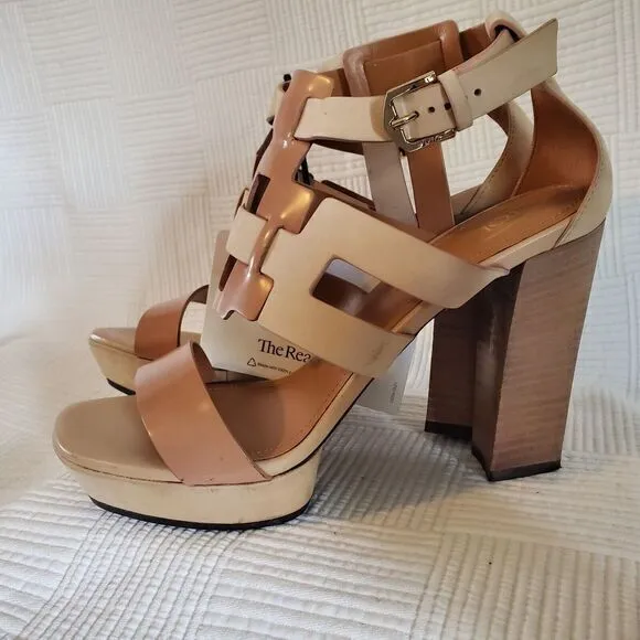 Tod's Italy Leather T-Bar Ankle Strap Platform‎ Heels Sandals Size 37.5