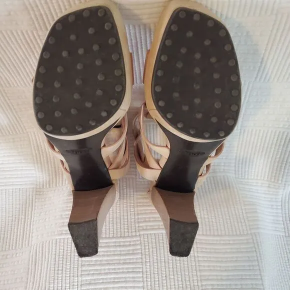 Tod's Italy Leather T-Bar Ankle Strap Platform‎ Heels Sandals Size 37.5