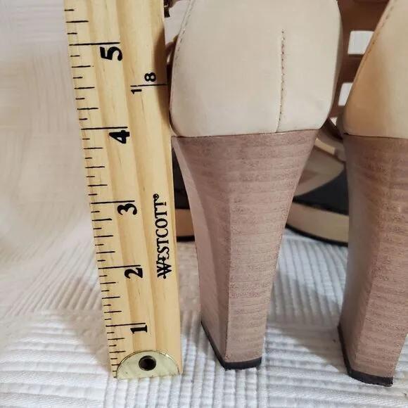 Tod's Italy Leather T-Bar Ankle Strap Platform‎ Heels Sandals Size 37.5