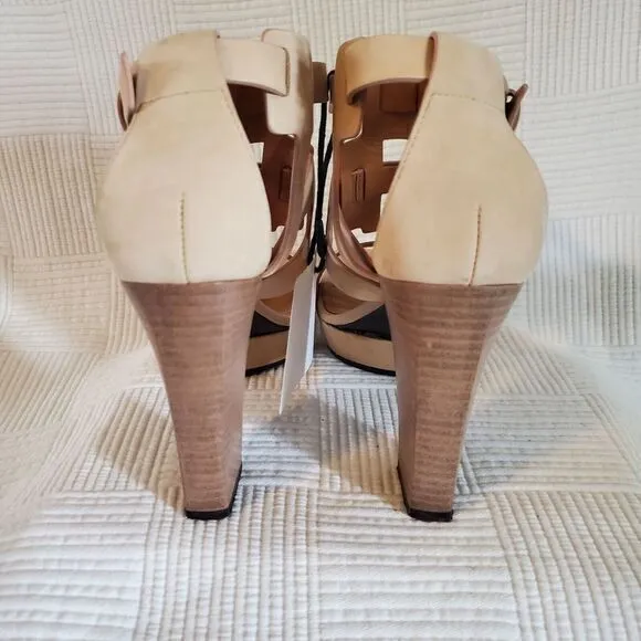Tod's Italy Leather T-Bar Ankle Strap Platform‎ Heels Sandals Size 37.5