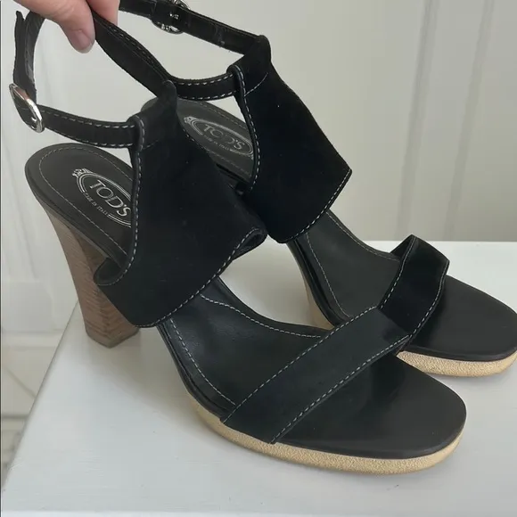 Tod's suede sandals stacked heels