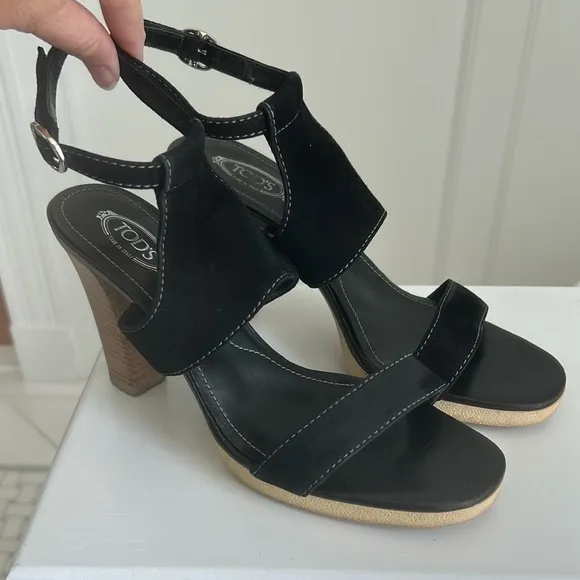 Tod's suede sandals stacked heels