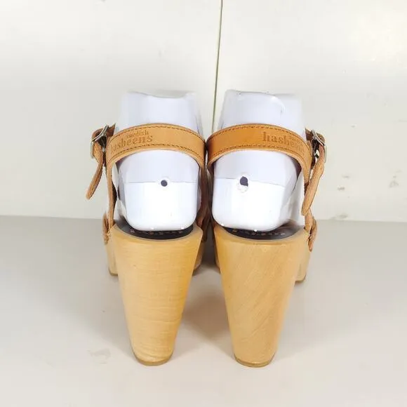 Toffel Swedish Hasbeens Women's 39 US8,5 Leather Tan Mary Jane Platform Sandals
