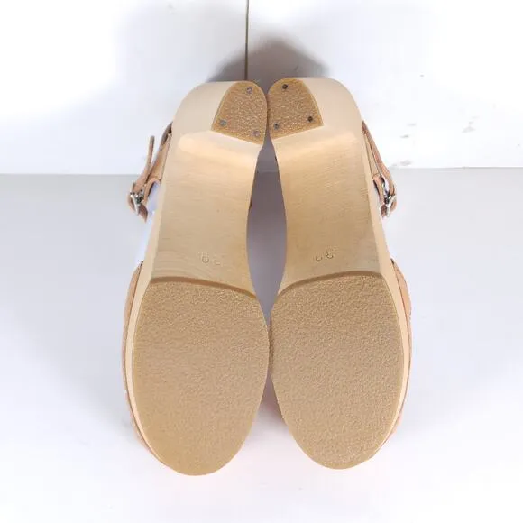 Toffel Swedish Hasbeens Women's 39 US8,5 Leather Tan Mary Jane Platform Sandals