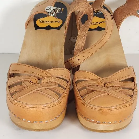 Toffel Swedish Hasbeens Women's 39 US8,5 Leather Tan Mary Jane Platform Sandals