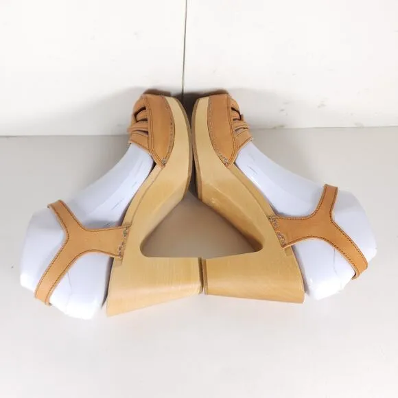 Toffel Swedish Hasbeens Women's 39 US8,5 Leather Tan Mary Jane Platform Sandals