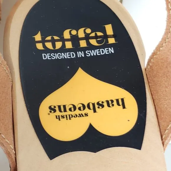 Toffel Swedish Hasbeens Women's 39 US8,5 Leather Tan Mary Jane Platform Sandals