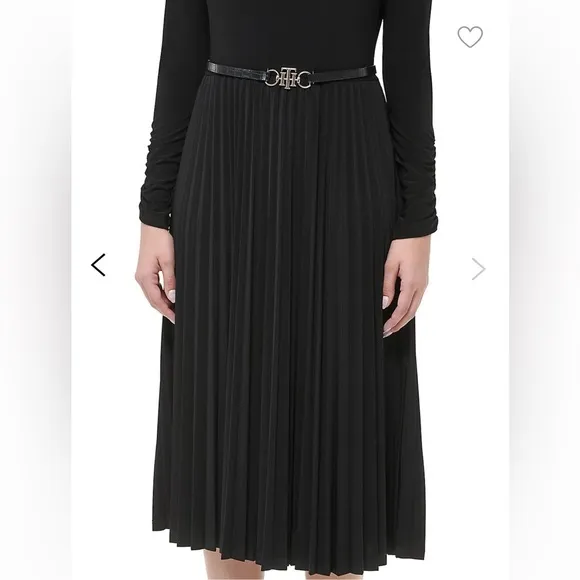 Tommy Hilfiger Rare Beautiful Midi Dark Blue Mock Neck Belted Dress
