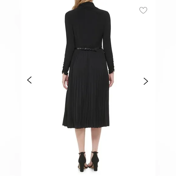 Tommy Hilfiger Rare Beautiful Midi Dark Blue Mock Neck Belted Dress