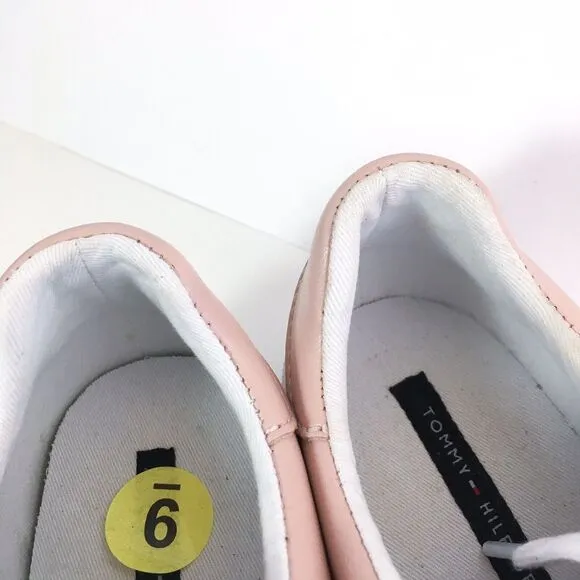 Tommy Hilfiger Women 9 Twlenka Sneakers Pink Striped Leather Lace Up NEW