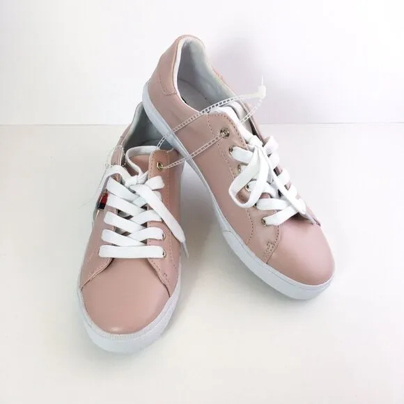 Tommy Hilfiger Women 9 Twlenka Sneakers Pink Striped Leather Lace Up NEW