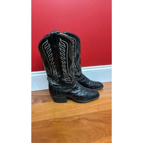 Tony Lama 13in Mens Midnight Black McCandles FQ Ostrich Cowboy Boots 9.5
