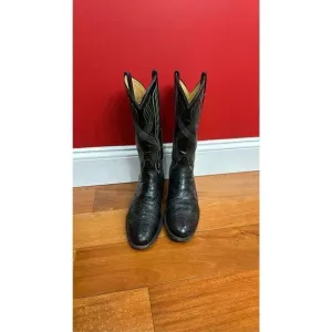 Tony Lama 13in Mens Midnight Black McCandles FQ Ostrich Cowboy Boots 9.5