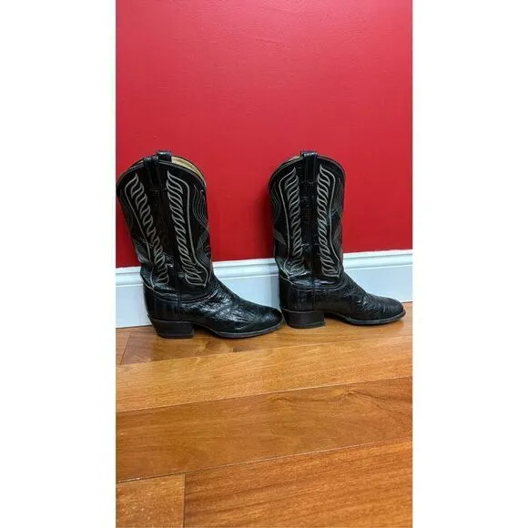 Tony Lama 13in Mens Midnight Black McCandles FQ Ostrich Cowboy Boots 9.5