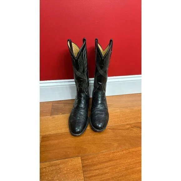 Tony Lama 13in Mens Midnight Black McCandles FQ Ostrich Cowboy Boots 9.5