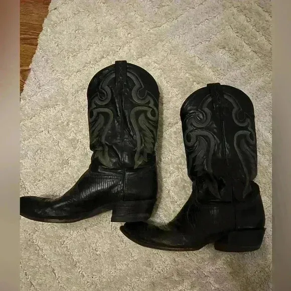 Tony Lama Mens 8539 Black Exotic Teju Lizard Western Cowboy Boots Size 10 D