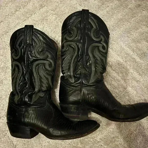 Tony Lama Mens 8539 Black Exotic Teju Lizard Western Cowboy Boots Size 10 D