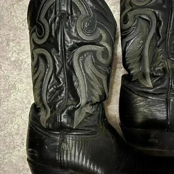 Tony Lama Mens 8539 Black Exotic Teju Lizard Western Cowboy Boots Size 10 D