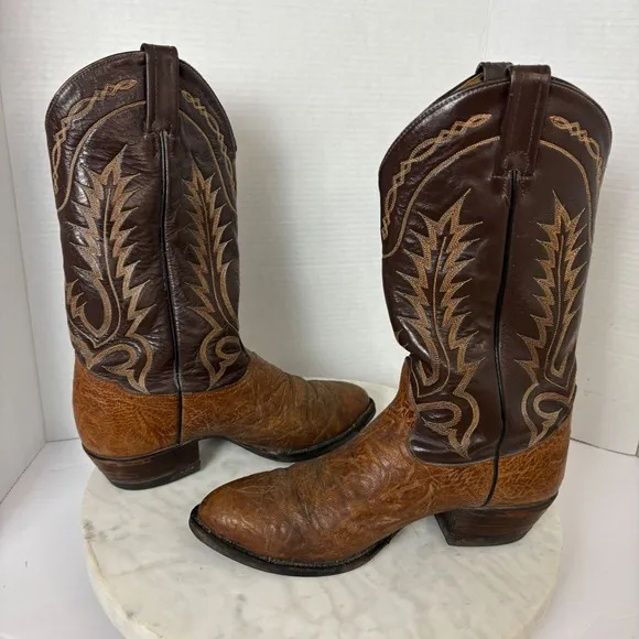 Tony Lama Mens Brown Leather Boots Sz 10D Western Cowboy Almond Toe Yellowstone