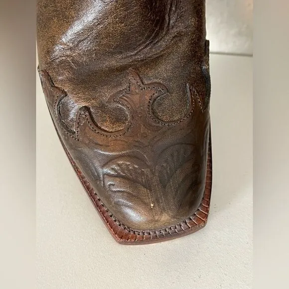 Tony Lama Ladies Santa Fe Bark Wingtip Vaquero square toe Cowboy Boots Size 8