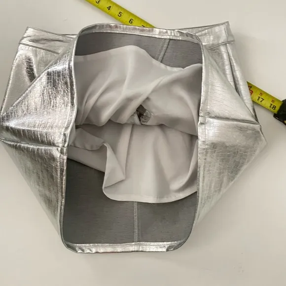 Torn By Ronny Kobo Silver Metallic Donnie Skirt Asymmetrical Waist M Spacecore