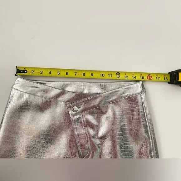 Torn By Ronny Kobo Silver Metallic Donnie Skirt Asymmetrical Waist M Spacecore