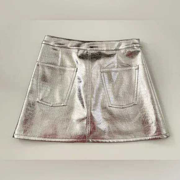Torn By Ronny Kobo Silver Metallic Donnie Skirt Asymmetrical Waist M Spacecore
