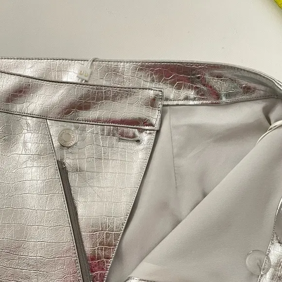 Torn By Ronny Kobo Silver Metallic Donnie Skirt Asymmetrical Waist M Spacecore