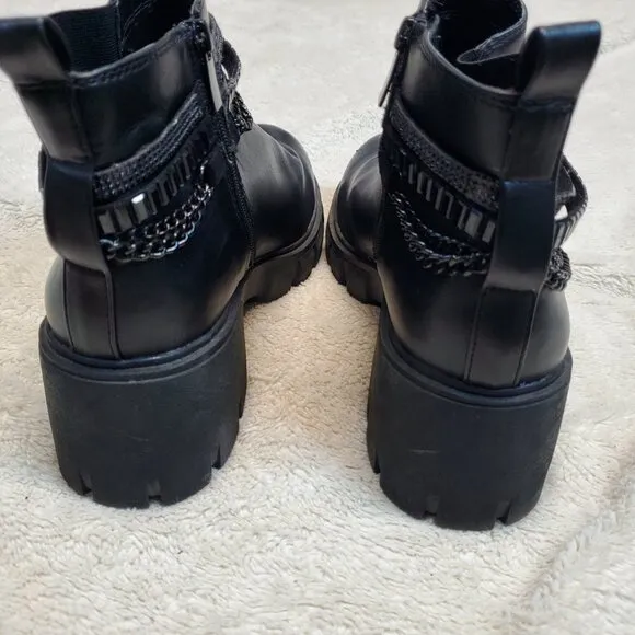 Torrid Black Chain Ankle Moto Biker Gothic Platform Ankle Boots 10 WW Extra Wide