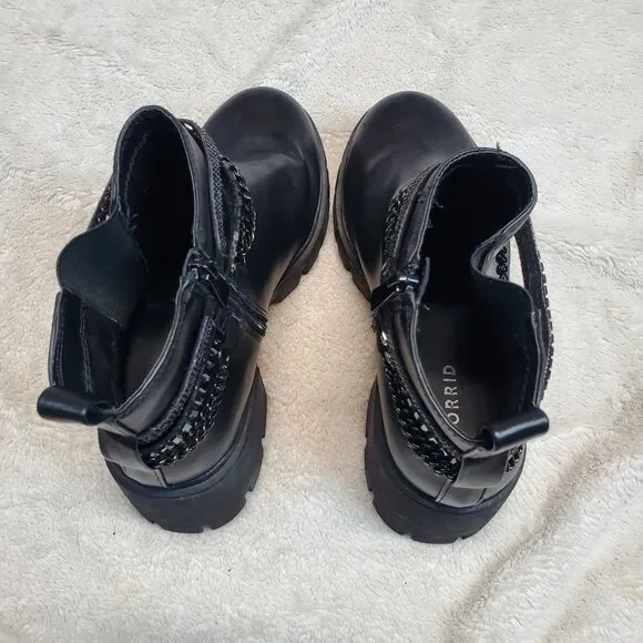 Torrid Black Chain Ankle Moto Biker Gothic Platform Ankle Boots 10 WW Extra Wide