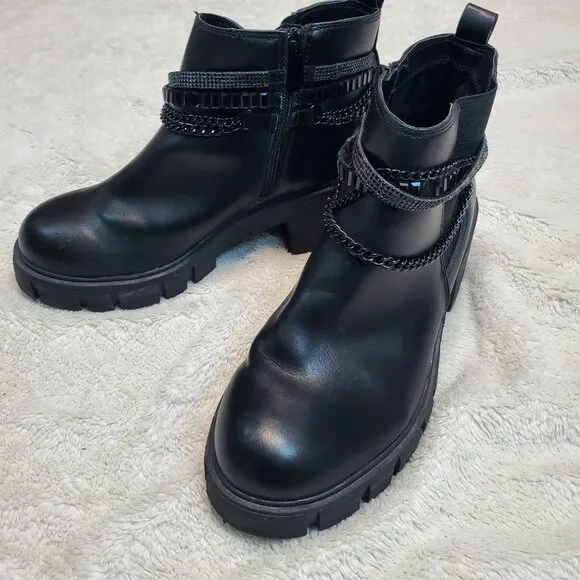 Torrid Black Chain Ankle Moto Biker Gothic Platform Ankle Boots 10 WW Extra Wide