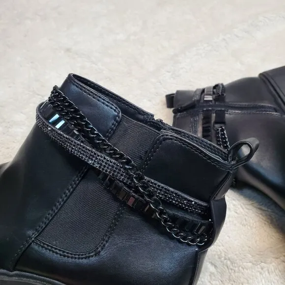 Torrid Black Chain Ankle Moto Biker Gothic Platform Ankle Boots 10 WW Extra Wide