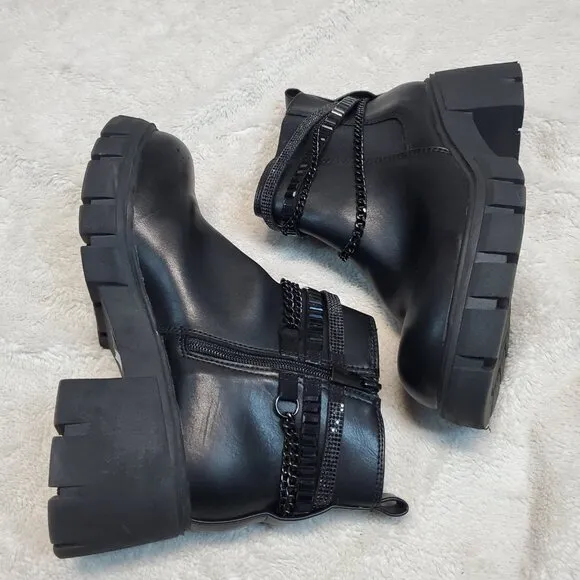 Torrid Black Chain Ankle Moto Biker Gothic Platform Ankle Boots 10 WW Extra Wide