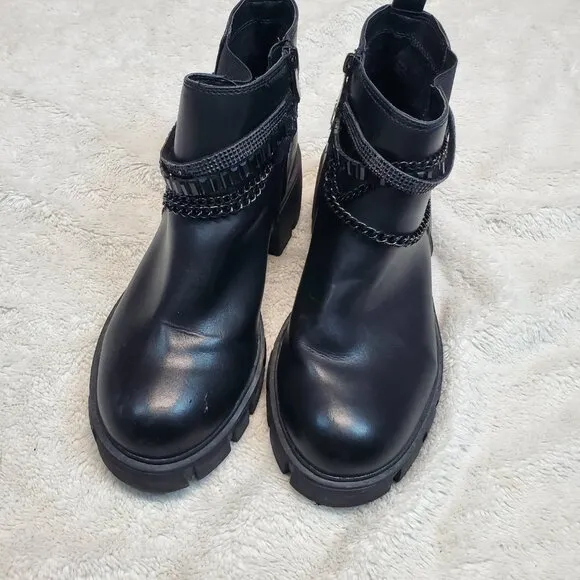 Torrid Black Chain Ankle Moto Biker Gothic Platform Ankle Boots 10 WW Extra Wide