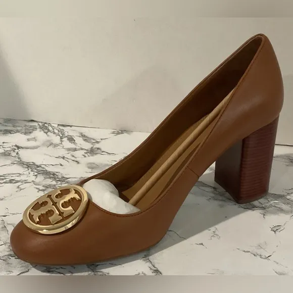 TORY BURCH Benton 2 85MM Pump/Calf Leather. Color: Royal Tan Women’s Sz 9.5 NWB
