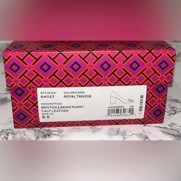 TORY BURCH Benton 2 85MM Pump/Calf Leather. Color: Royal Tan Women’s Sz 9.5 NWB