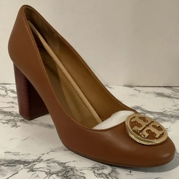 TORY BURCH Benton 2 85MM Pump/Calf Leather. Color: Royal Tan Women’s Sz 9.5 NWB