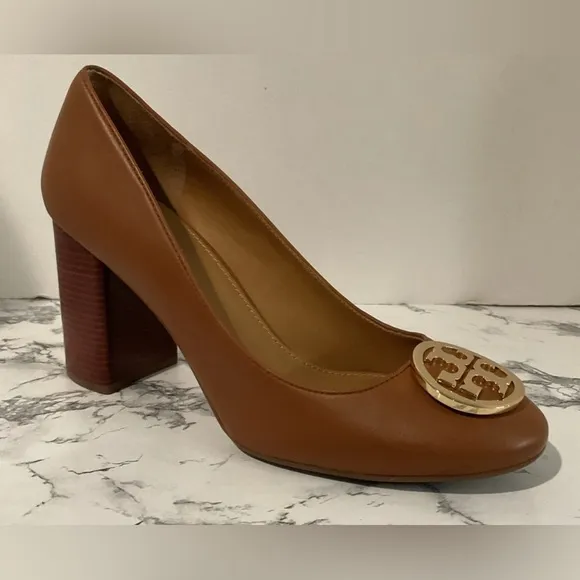 TORY BURCH Benton 2 85MM Pump/Calf Leather. Color: Royal Tan Women’s Sz 9.5 NWB
