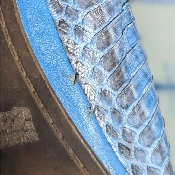 Tory Burch Eddie Leather Snakeskin Ballet Flat Shoes Blue Women's Size 8.5 M