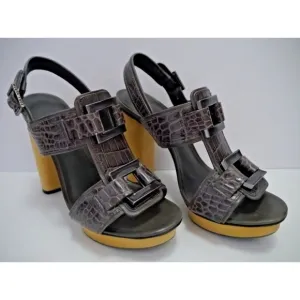 TORY BURCH Kayla Croc Leather Platform Sandals Heels