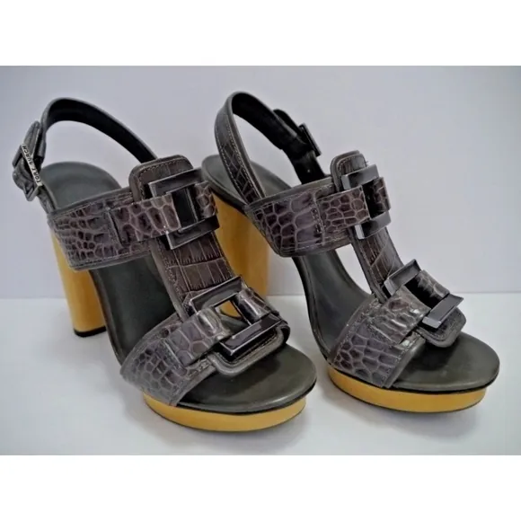 TORY BURCH Kayla Croc Leather Platform Sandals Heels