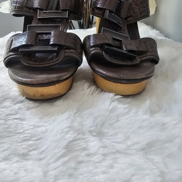 TORY BURCH Kayla Croc Leather Platform Sandals Heels