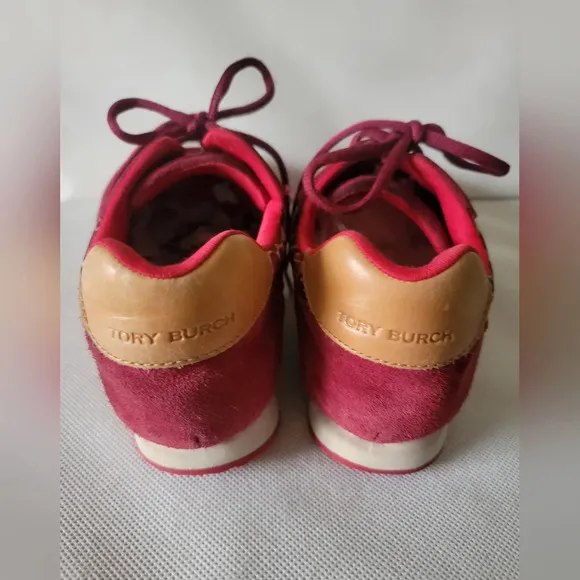 TORY BURCH RED SUEDE &amp; FLORAL SNEAKERS (sz 8)