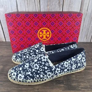 Tory Burch Risa Espadrille Slip On Loafer Women's Sz 9 Navy Ivory Lovers Floral