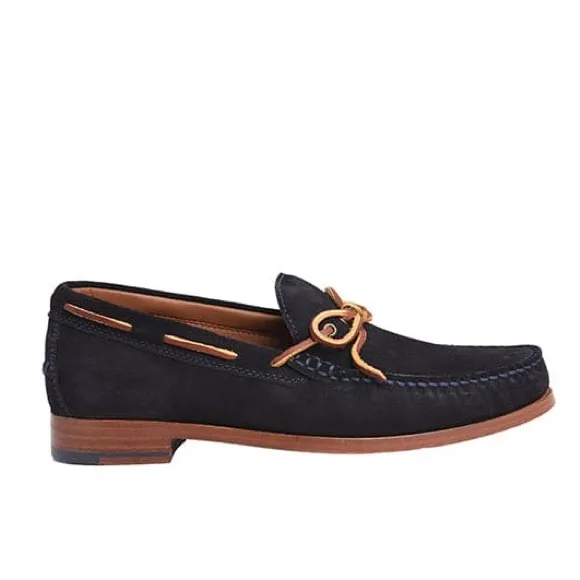 TRASK Sullivan Slip On Eye Tie Navy Suede Leather Slip On Loafers Shoes