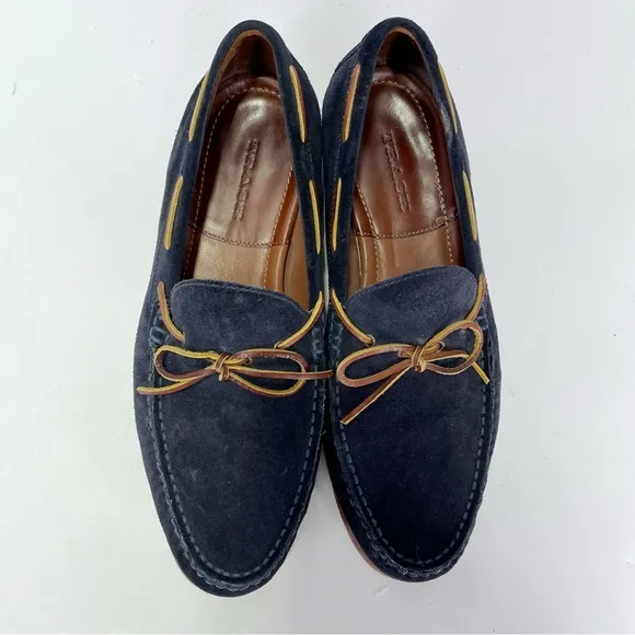 TRASK Sullivan Slip On Eye Tie Navy Suede Leather Slip On Loafers Shoes