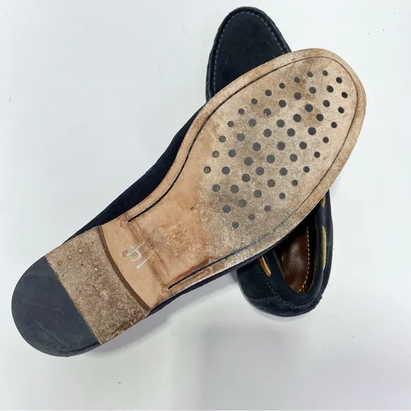 TRASK Sullivan Slip On Eye Tie Navy Suede Leather Slip On Loafers Shoes
